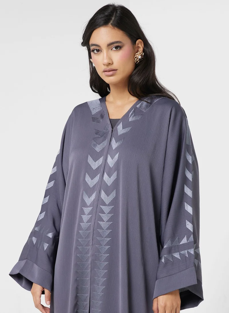 hayas closet Embroidered V- Neck Open Abaya