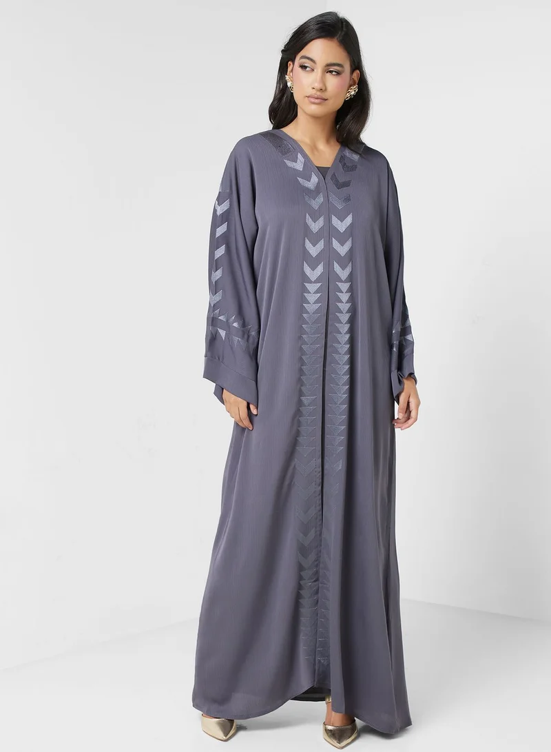 hayas closet Embroidered V- Neck Open Abaya