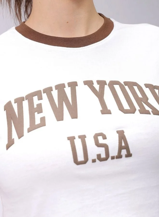 Freehand  Women Slim Fit Typography Printed Crew Neck Short Sleeve Cropped T-Shirt for Women | Best Price UAE