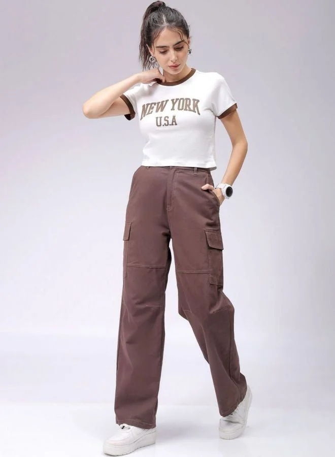 Freehand  Women Slim Fit Typography Printed Crew Neck Short Sleeve Cropped T-Shirt for Women | Best Price UAE
