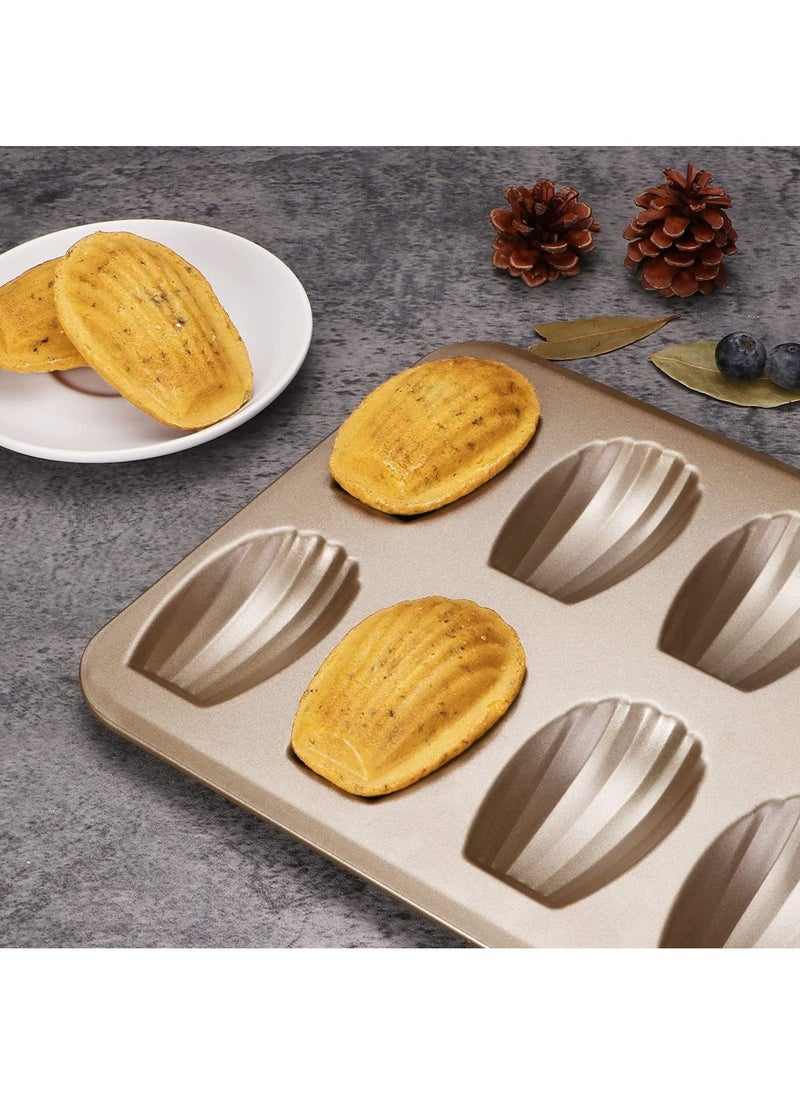 Nonstick Bakeware 2-Pack 12-Cavity Heavy Duty Cookie Trays, Oven Safe, Warp Resistant Crust Shape Mold Cake Pans, Champagne Gold - Image 4