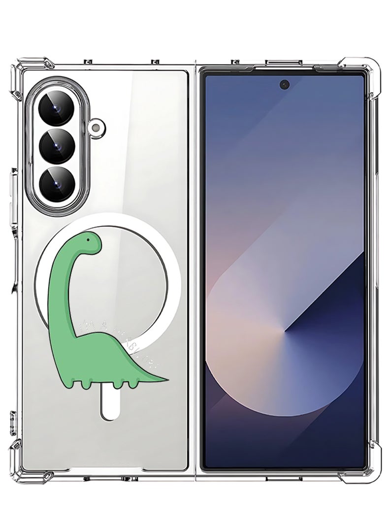 Theodor Magnetic Case for Samsung Galaxy Z Fold 7 Compatible with MagSafe Wireless Charging, Shockproof Phone Bumper Cover Dino - White - Image 1