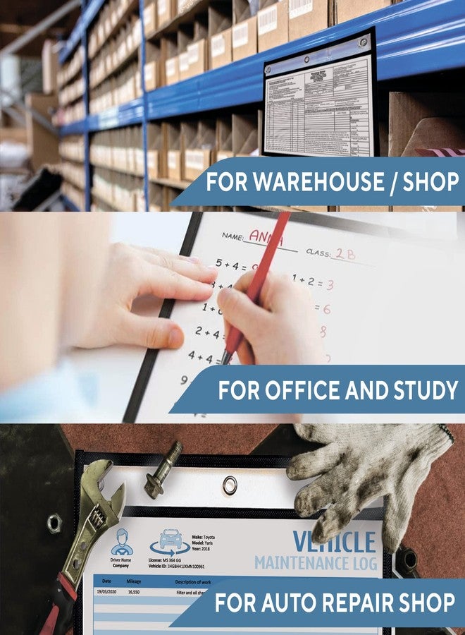 JUZARI 5 Pack Horizontal Job Ticket Holders - 8.5x11 Landscape Shop Ticket Holders - Work Order Plastic Sleeves for Documents - Dry Erase Pocket Sleeves - Image 5