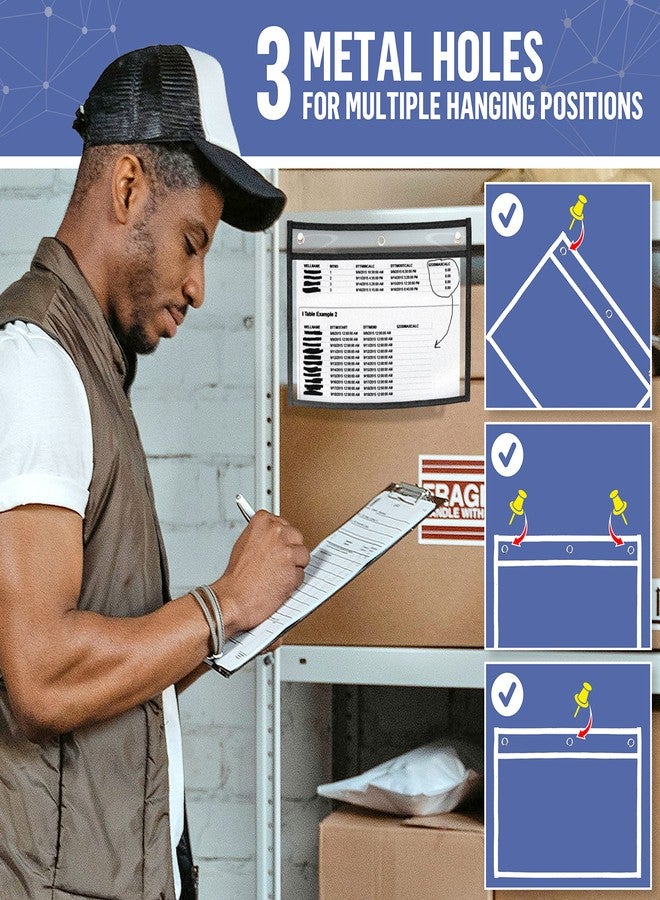 JUZARI 5 Pack Horizontal Job Ticket Holders - 8.5x11 Landscape Shop Ticket Holders - Work Order Plastic Sleeves for Documents - Dry Erase Pocket Sleeves - Image 4