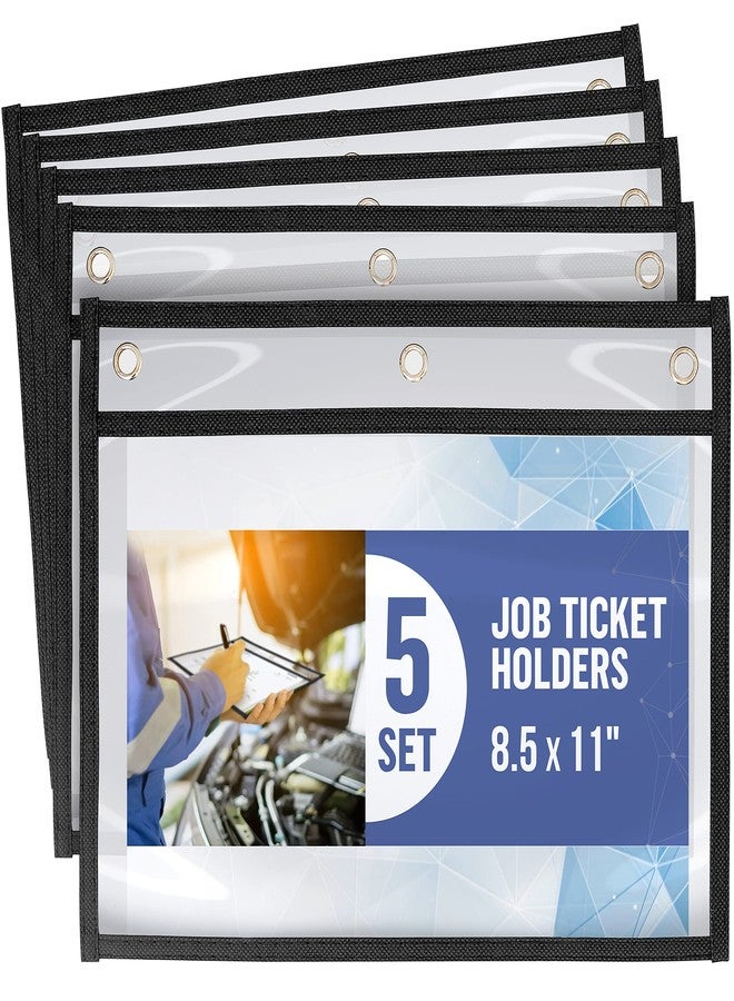 JUZARI 5 Pack Horizontal Job Ticket Holders - 8.5x11 Landscape Shop Ticket Holders - Work Order Plastic Sleeves for Documents - Dry Erase Pocket Sleeves - Image 1