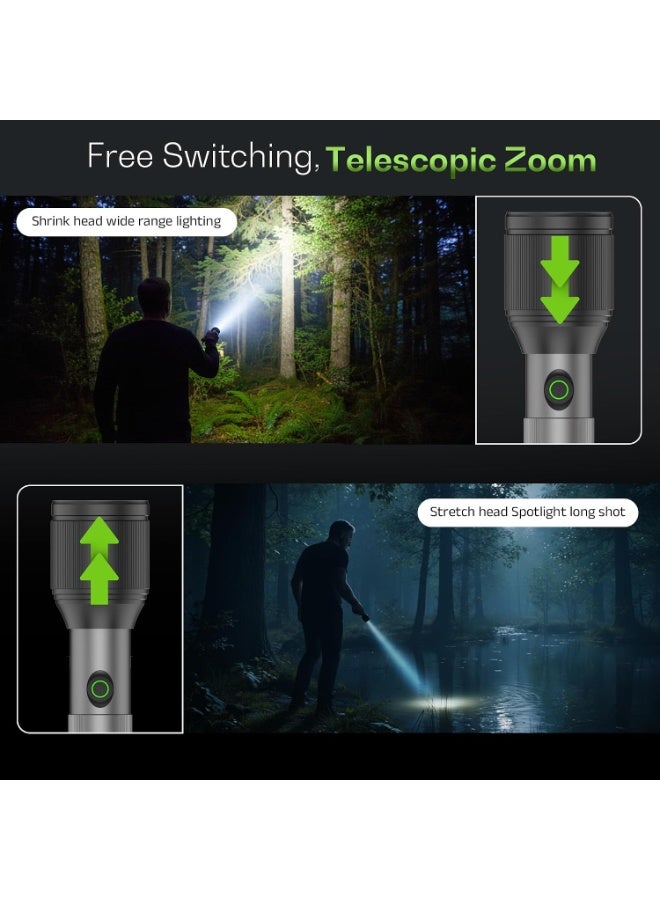 آي بيل مصباح يدوي قابل لإعادة الشحن IBELL LUMINEX 850 – عبوة من قطعتين | بطارية سعة 2200 مللي أمبير في الساعة، خاصية التكبير (زوم تلسكوبي)، شحن عبر منفذ USB-C، إضاءة LED عالية القدرة، 3 أوضاع للإضاءة، قدرة 15 واط، هيكل من الألومنيوم، مناسب للاستخدام المنزلي والخارجي وحالات الطوارئ (اللون الرمادي) - Image 3