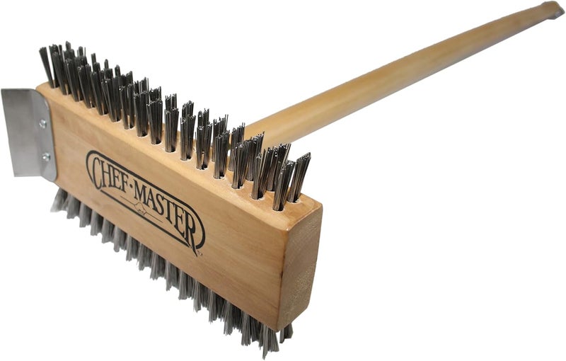 Chefmaster Chef-Master 90042 Broiler Brush & Scraper with 30" Wooden Handle, Each - Image 1