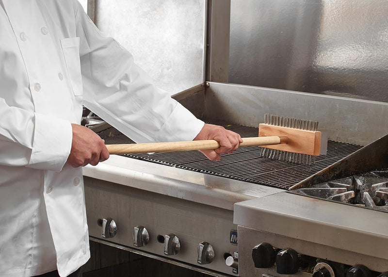 Chefmaster Chef-Master 90042 Broiler Brush & Scraper with 30" Wooden Handle, Each - Image 2