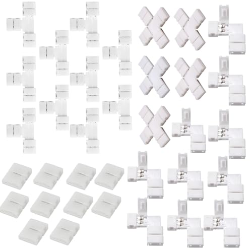 SNOOGG 35 Pack 2 Pin Quick LED connectors I-10pc, L-10pc, T-10pc, +5pc for LED Strip Light Wire Connecting, Extension Unwired Gapless led Strip Adapter Extension - Image 1