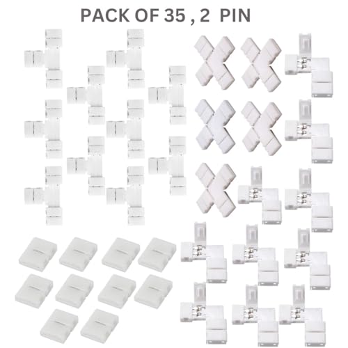 SNOOGG 35 Pack 2 Pin Quick LED connectors I-10pc, L-10pc, T-10pc, +5pc for LED Strip Light Wire Connecting, Extension Unwired Gapless led Strip Adapter Extension - Image 2