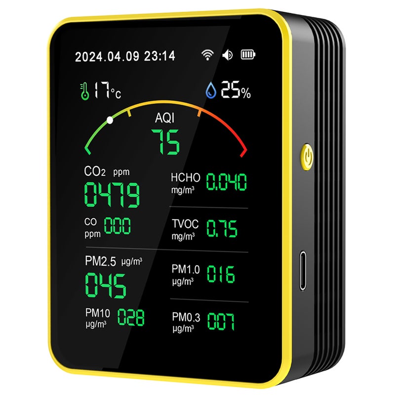 Tuya WiFi15in1 Air Quality Detector Household Portable AQI PM0.3 PM1.0 PM2.5 PM10 CO CO2 TVOC HCHO Tester TFT Display Multifunctional Time Temperature and Humidity Test Meter Versatile Time Clock - Image 3