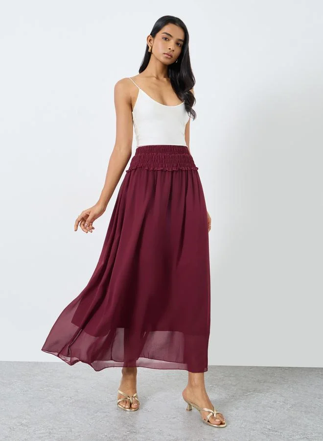 تايك تو Take Two Solid Smocked Waist A-Line Maxi Skirt