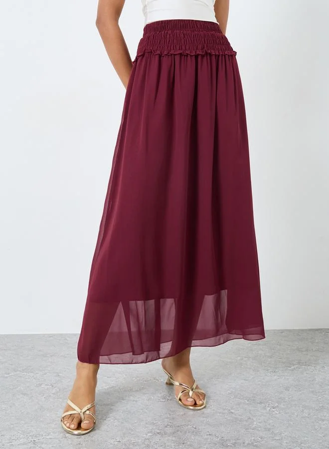 تايك تو Take Two Solid Smocked Waist A-Line Maxi Skirt