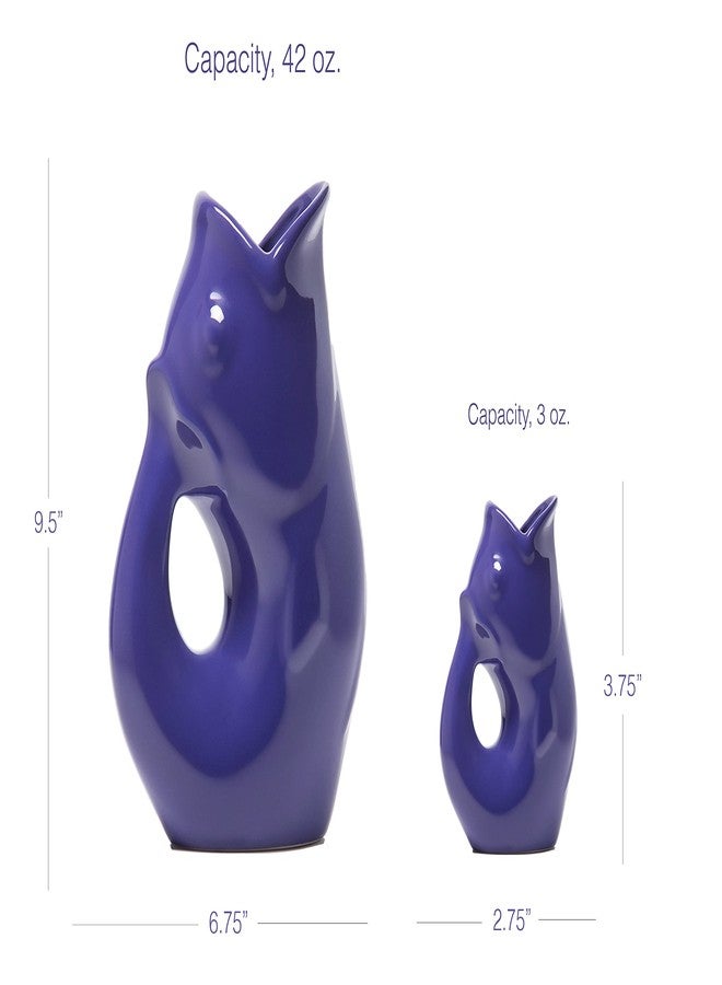Gurgle Pot إبريق سمكة غرجل بوت، طقم من قطعتين، أزرق نيلي، تصميم مستوحى من الطراز الفرنسي، إبريق كبير 42 أونصة مع وعاء غرجل بوت صغير. - Image 3