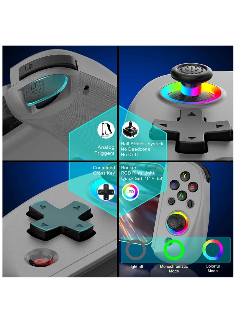 D8 Mobile Gaming Controller for iPhone/Android/iPad/Tablet, Play Xbox Cloud, Playstation Remote Play, Steam/PC, Switch! RGB Hall Joystick/Trigger Wireless Bluetooth Phone Game Controller- Grey - Image 5