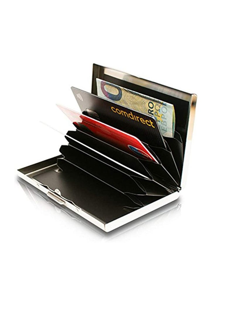 SYOSI حافظة بطاقات الائتمان المعدنية الواقية من RFID حافظة بطاقات البنك حافظة بطاقات العمل للسيدات والنساء والرجال من الفولاذ المقاوم للصدأ  - Image 2