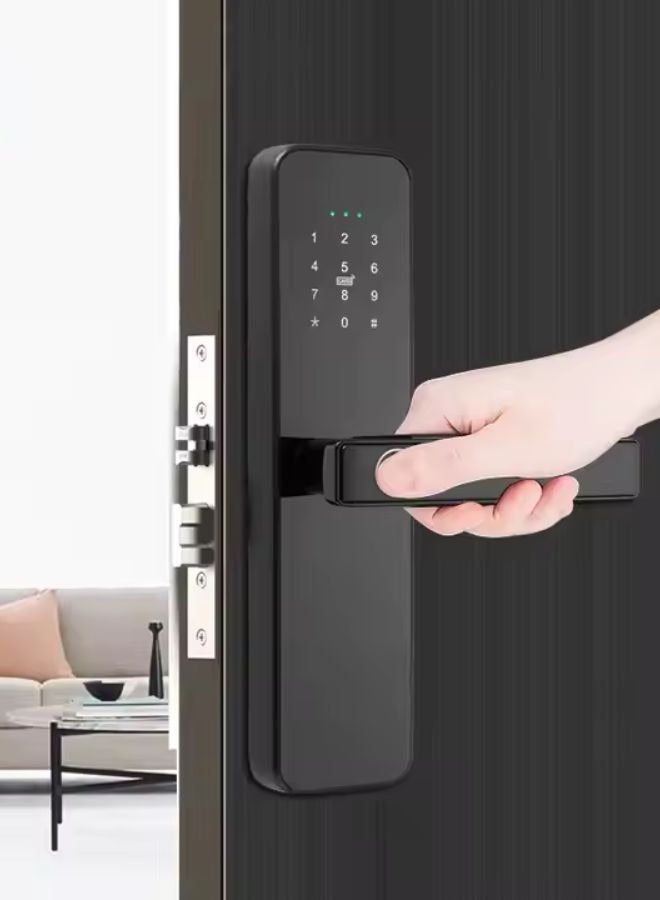 Smart stainless steel door lock with fingerprint, keyless entry, and Tuya app control.(black)  - Image 1