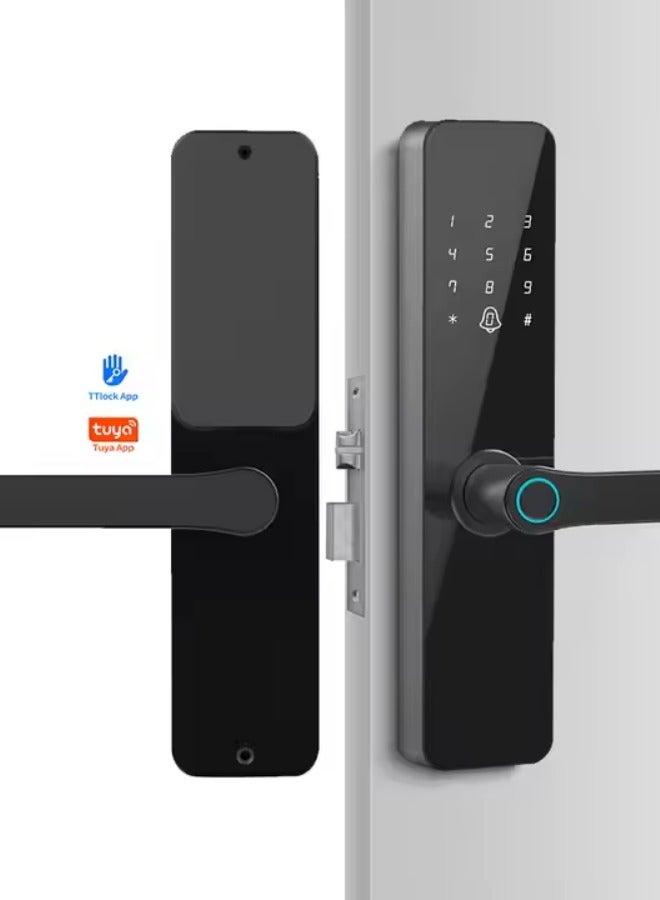 Smart stainless steel door lock with fingerprint, keyless entry, and Tuya app control.(black)  - Image 2