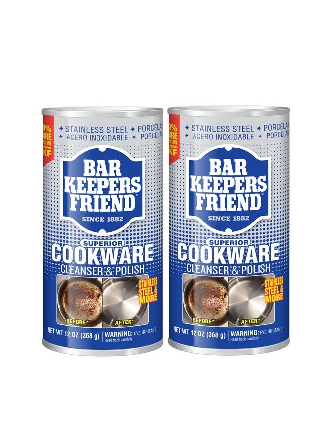 Bar Keepers Friend Bar Keepers Friend Cookware Cleanser & Polish (2 x 12 oz) Stainless Steel Cleaner & Degreaser for Pots, Pans, Bakeware & Grills - Removes Sticky Residue, Rust Stains & Lime Deposits - Image 1