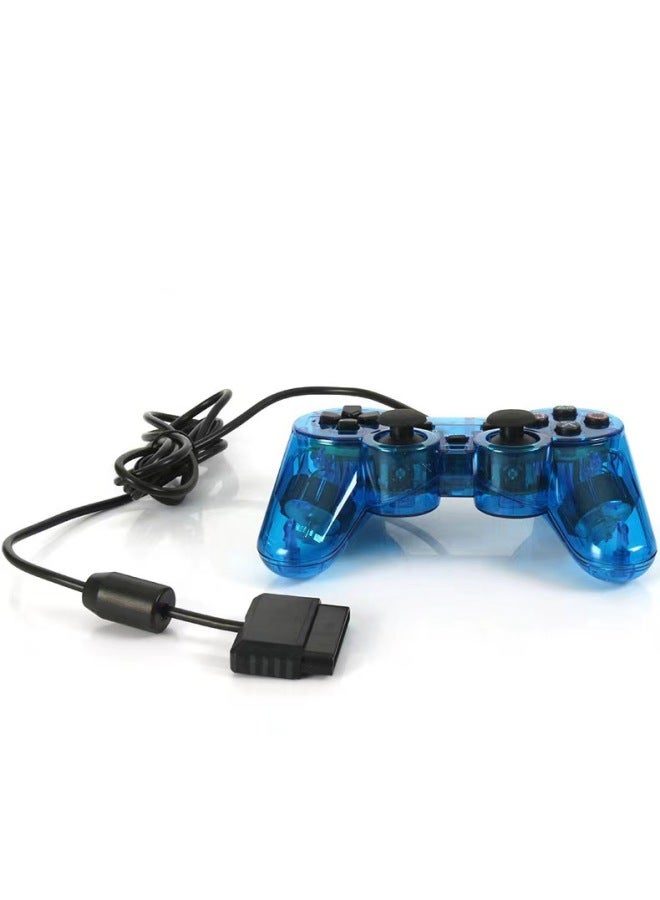 Source PS2 Handle Ps2 Wired Gamepad Dual Vibration Transparent Color P2 Snowflake Handle-Product Color:Transparent Blue (bare Metal) - Image 1