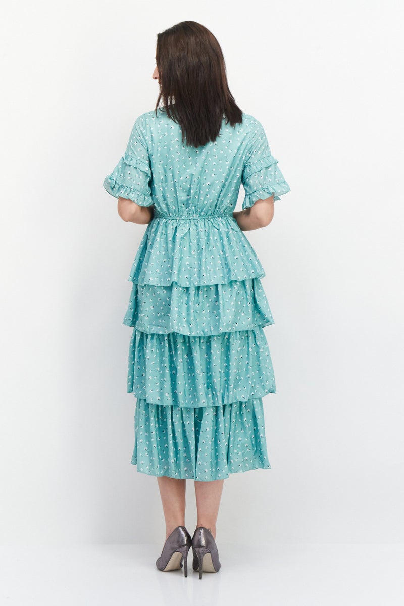 In the style Women Floral Printed Midi Dress, Green - Image 3