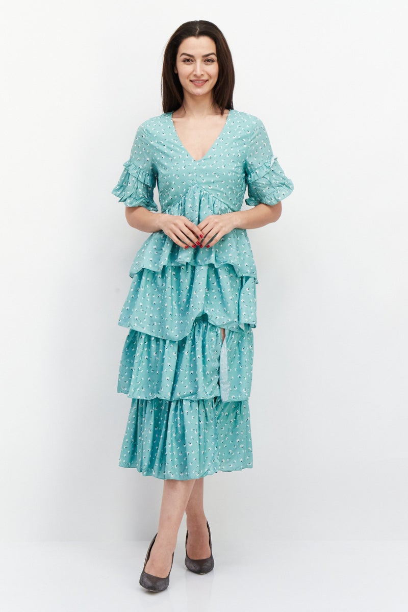 In the style Women Floral Printed Midi Dress, Green - Image 1