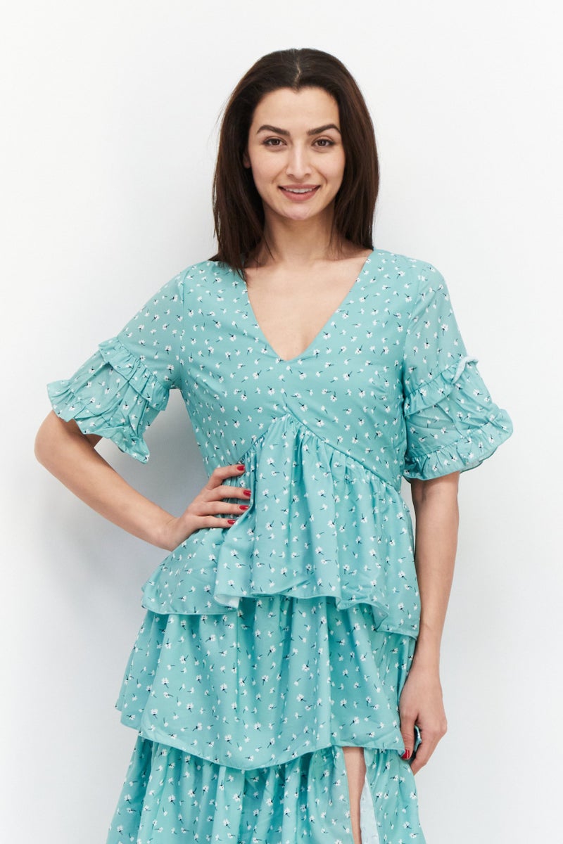 In the style Women Floral Printed Midi Dress, Green - Image 4