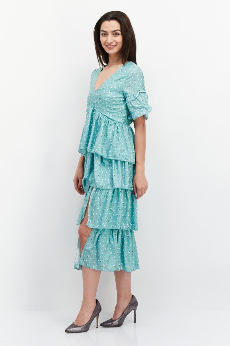 In the style Women Floral Printed Midi Dress, Green - Image 2