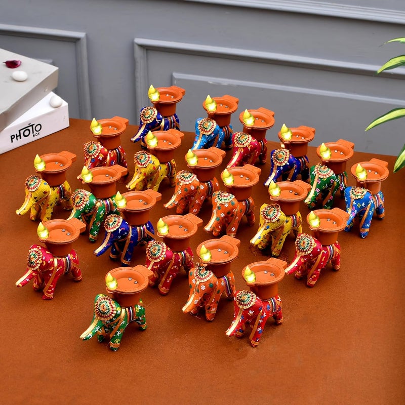 Pride Store Elephant Water Sensor Light Diya Multicolor Elephant for Home Decor Diwali Decoration Birthday Christmas Festive Decor Candles Multi Color Elephant Diya20 - Image 1