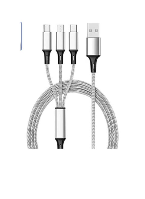 Multi Charging Cable Multi USB Charger Cable Aluminum Nylon 3 in 1 Universal Multiple Charging Cord with Type-C/Micro USB Connectors for Most Phones & Tablets