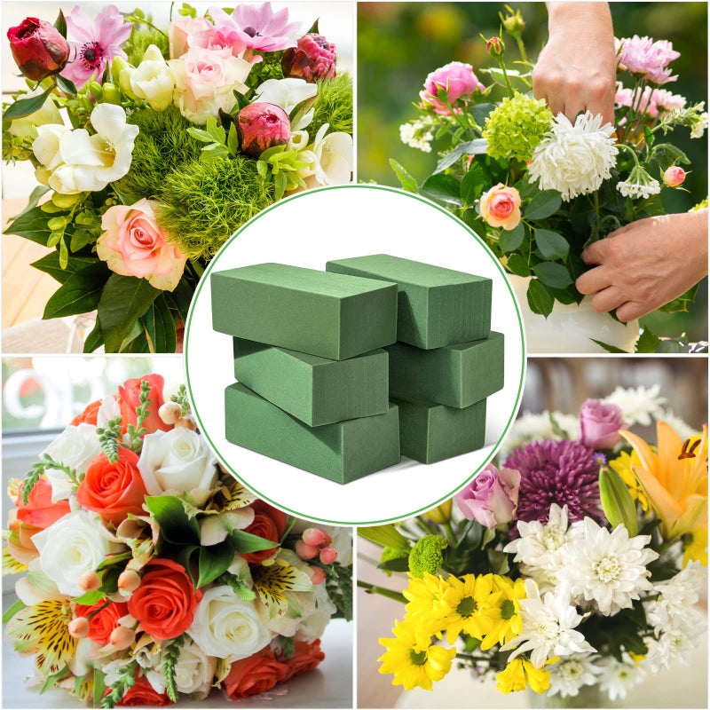 Audab 6 Pcs Floral Foam Blocks for Flower Arrangement (Larger Size 9â€ Lx4.3â€ Wx3â€ H) Wet and Dry Green Floral Foam for Wedding, Birthdays, Home Decorations - Image 2