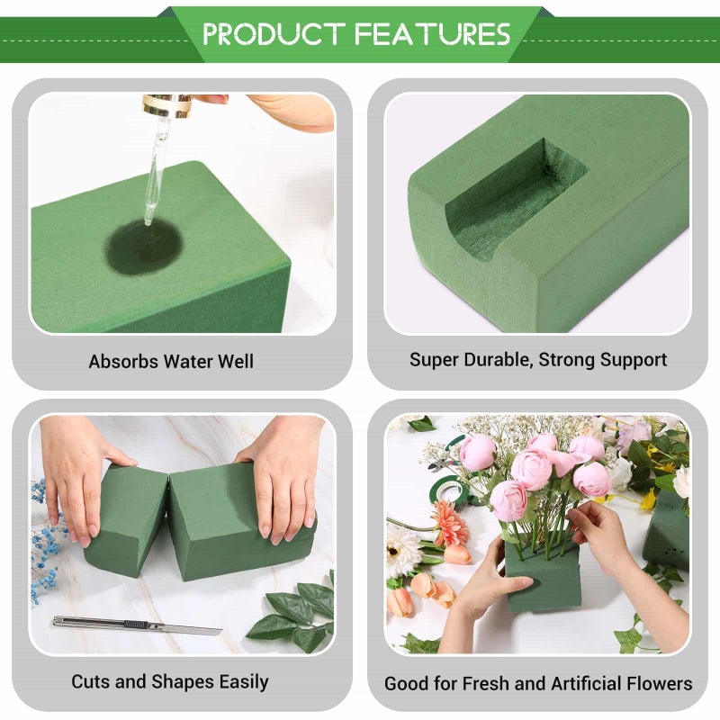 Audab 6 Pcs Floral Foam Blocks for Flower Arrangement (Larger Size 9â€ Lx4.3â€ Wx3â€ H) Wet and Dry Green Floral Foam for Wedding, Birthdays, Home Decorations - Image 4
