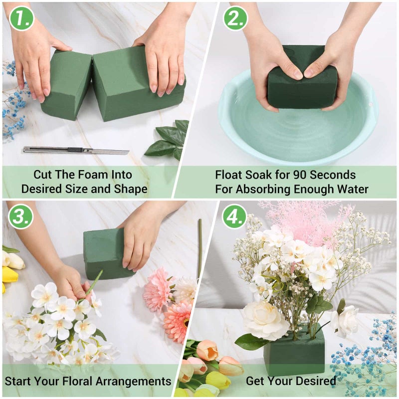 Audab 6 Pcs Floral Foam Blocks for Flower Arrangement (Larger Size 9â€ Lx4.3â€ Wx3â€ H) Wet and Dry Green Floral Foam for Wedding, Birthdays, Home Decorations - Image 5