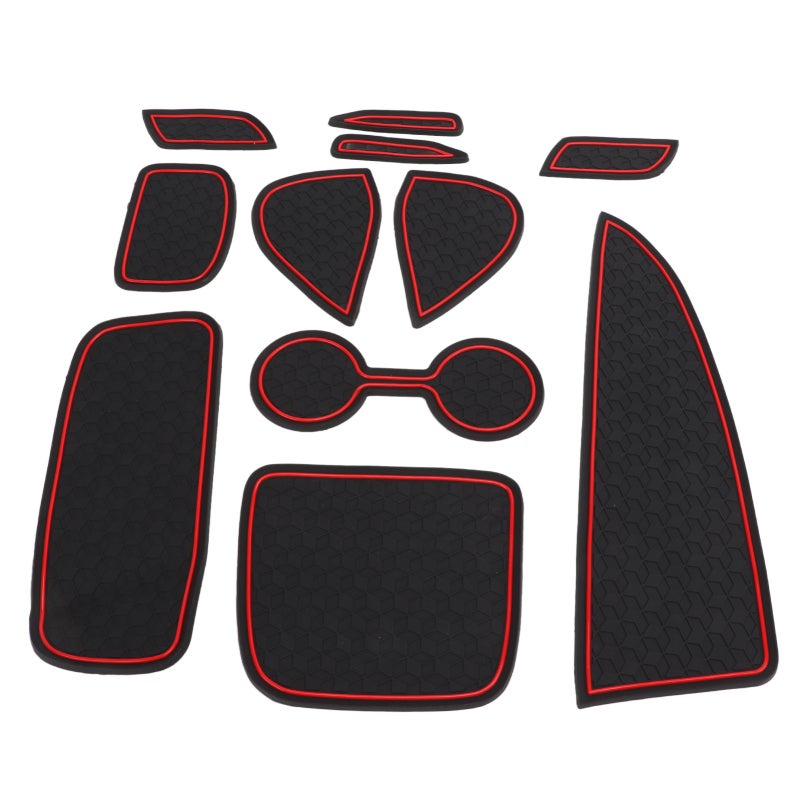 Center Console Liners 11pcs Black + Red Premium PVC Anti Slip Mats - Wear Resistant Odorless Car Interior Mats for Yaris 2020‑2021 - Image 3