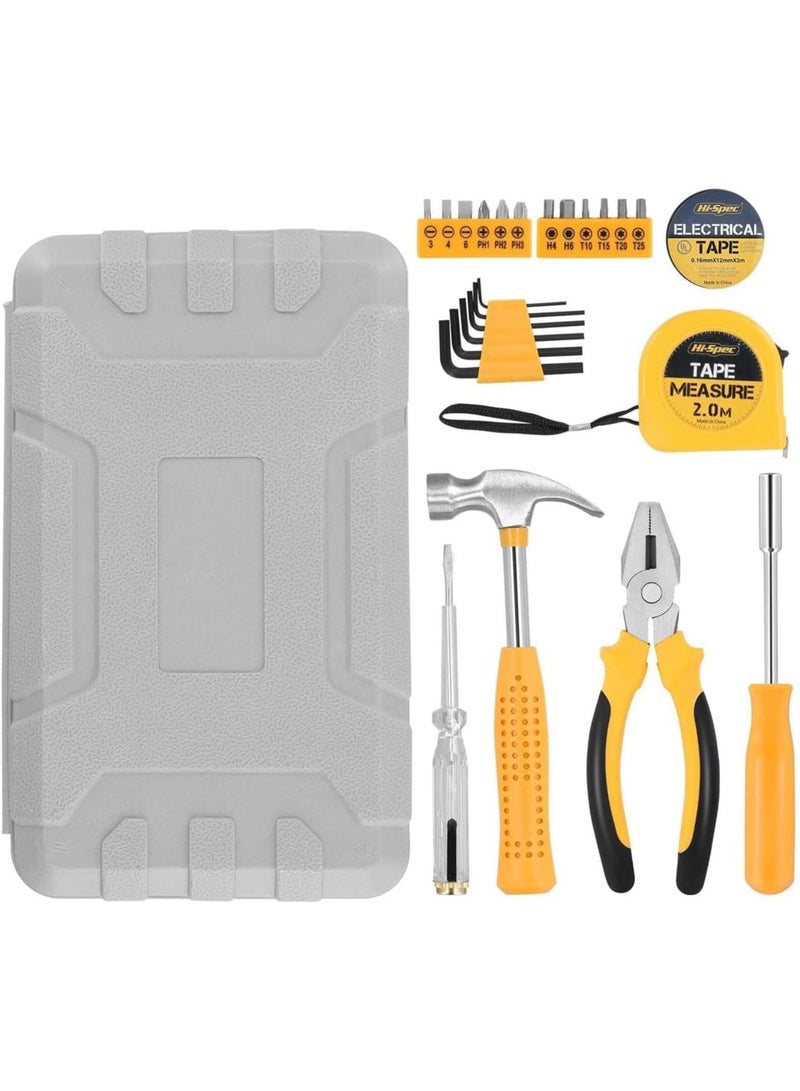 GGOOT 24 Pieces Tool Set, Household Hand Tool Set with Plastic Storage Case, Household Maintenance Kit for Computer Hardware with Screwdriver, Tape Measure, Pliers (Yellow)  - Image 1