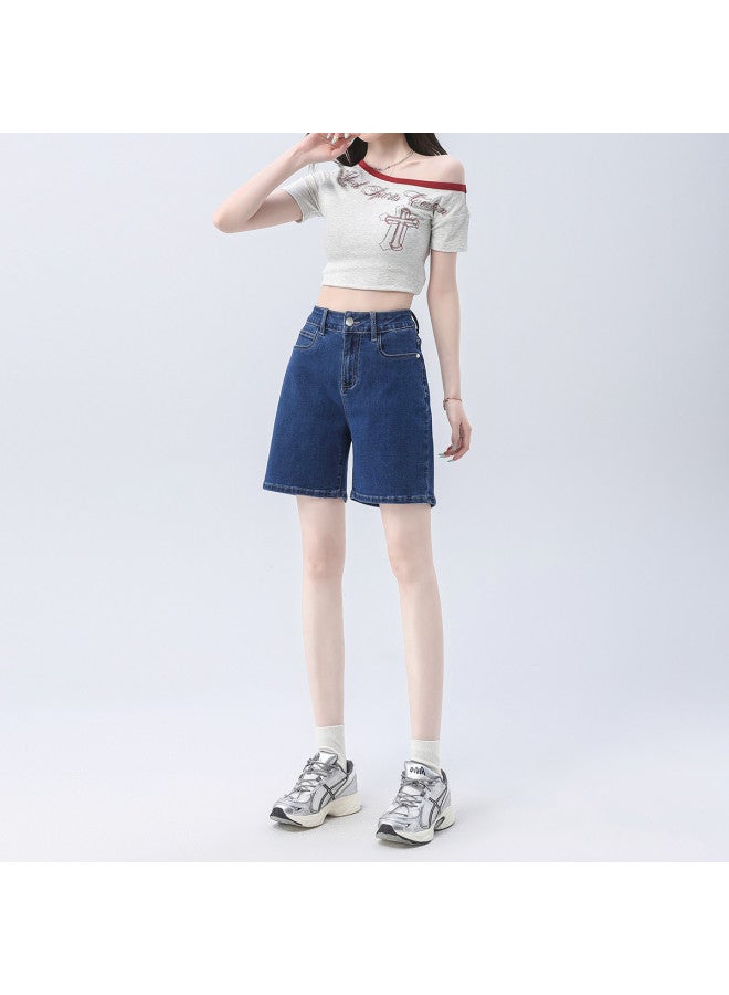EPTISON Straight-leg Denim Shorts For Women, Summer 2025, Thin High-waisted Slimming Retro Versatile Comfortable Women's Jeans - Image 5