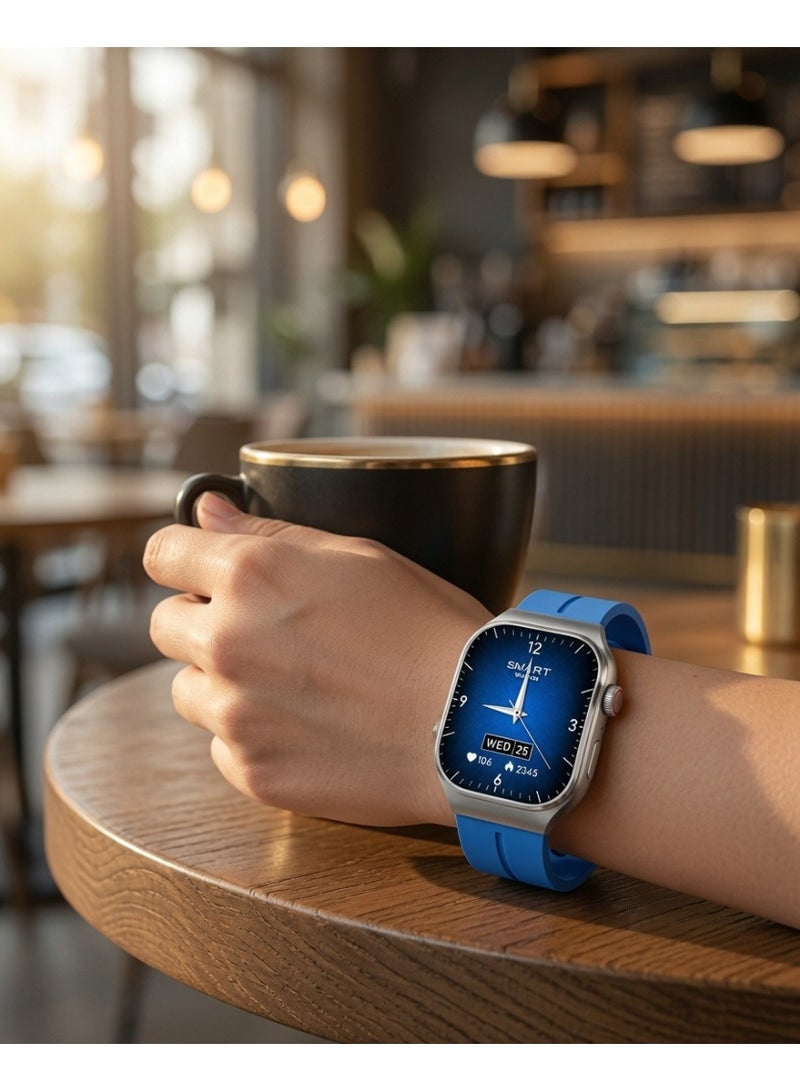 Smartberry A63 Curved Screen Smart Watch 2.2 Inch HD Full Touch Display with Bluetooth Calling, Heart Rate & Sleep Monitoring, Multi-Sport Modes, Message Notifications, Magnetic Charging, 180mAh Battery, Android & iOS Compatible, Blue - Image 4