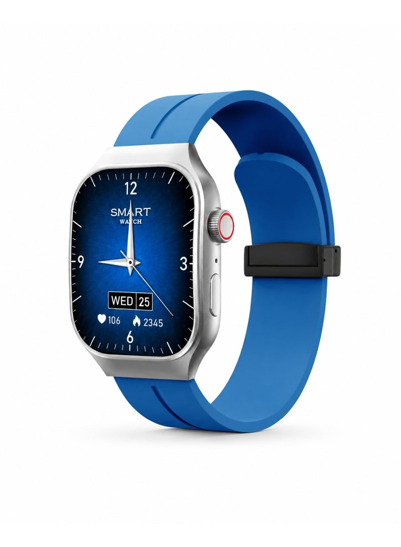 Smartberry A63 Curved Screen Smart Watch 2.2 Inch HD Full Touch Display with Bluetooth Calling, Heart Rate & Sleep Monitoring, Multi-Sport Modes, Message Notifications, Magnetic Charging, 180mAh Battery, Android & iOS Compatible, Blue - Image 1