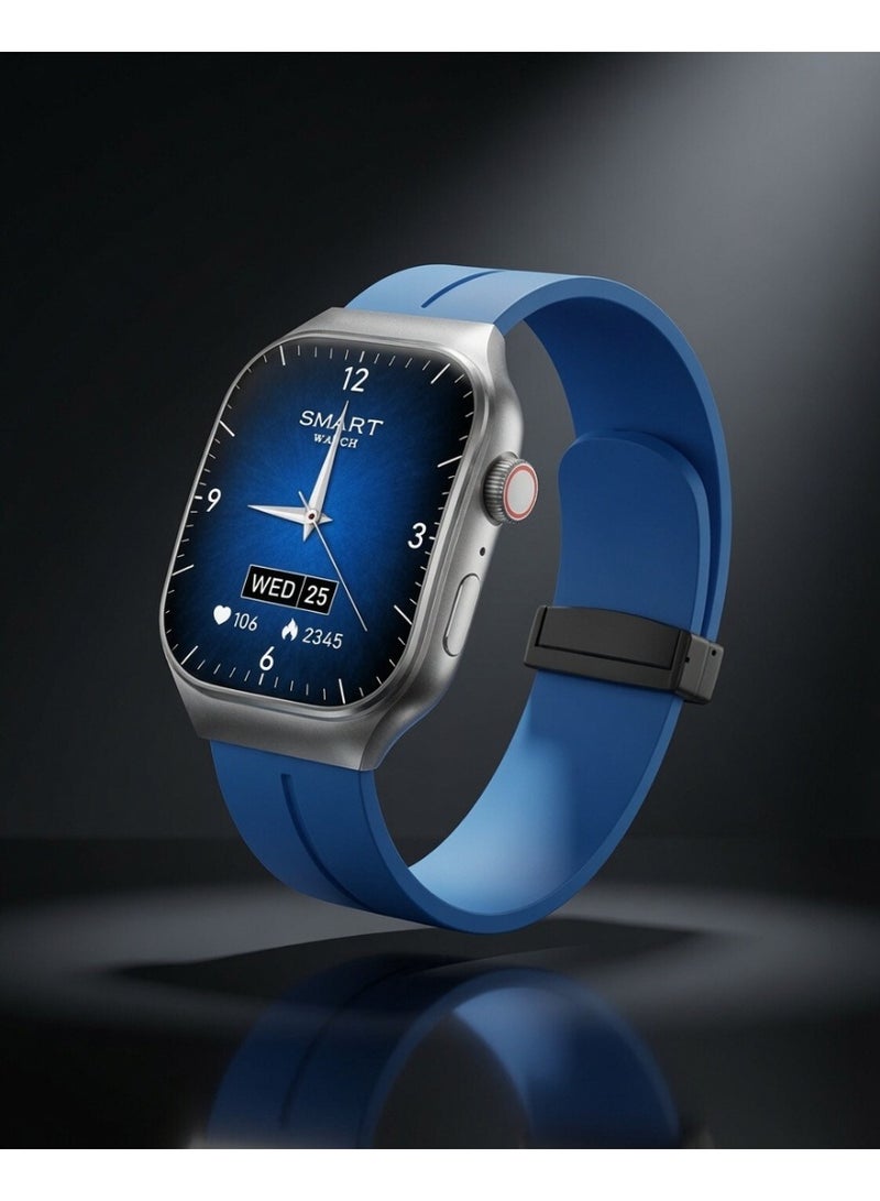 Smartberry A63 Curved Screen Smart Watch 2.2 Inch HD Full Touch Display with Bluetooth Calling, Heart Rate & Sleep Monitoring, Multi-Sport Modes, Message Notifications, Magnetic Charging, 180mAh Battery, Android & iOS Compatible, Blue - Image 3