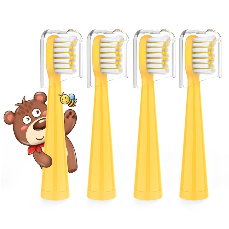 Vekkia Bear Kids Electric Toothbrush Replacement Heads - 7X More Plaque Removal, End-Rounded 3D Curved Soft Bristles, Comfortable & Efficient Clean Teeth, Perfect for Kid Small Mouth, Yelow (4 Pack) - Image 1
