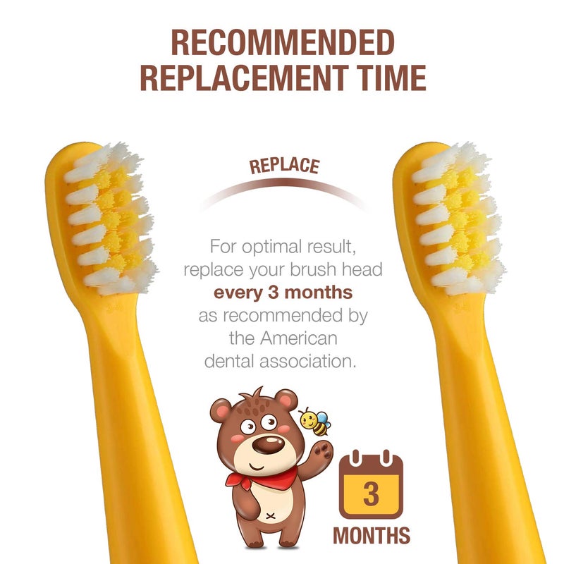 Vekkia Bear Kids Electric Toothbrush Replacement Heads - 7X More Plaque Removal, End-Rounded 3D Curved Soft Bristles, Comfortable & Efficient Clean Teeth, Perfect for Kid Small Mouth, Yelow (4 Pack) - Image 3