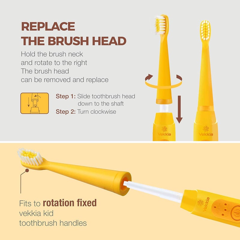 Vekkia Bear Kids Electric Toothbrush Replacement Heads - 7X More Plaque Removal, End-Rounded 3D Curved Soft Bristles, Comfortable & Efficient Clean Teeth, Perfect for Kid Small Mouth, Yelow (4 Pack) - Image 4