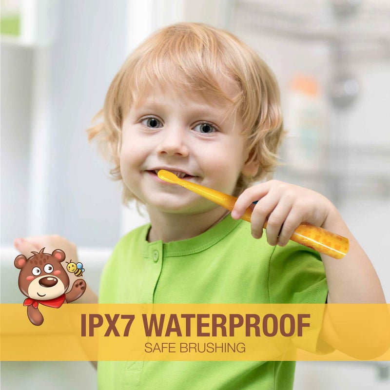 Vekkia Bear Kids Electric Toothbrush Replacement Heads - 7X More Plaque Removal, End-Rounded 3D Curved Soft Bristles, Comfortable & Efficient Clean Teeth, Perfect for Kid Small Mouth, Yelow (4 Pack) - Image 2
