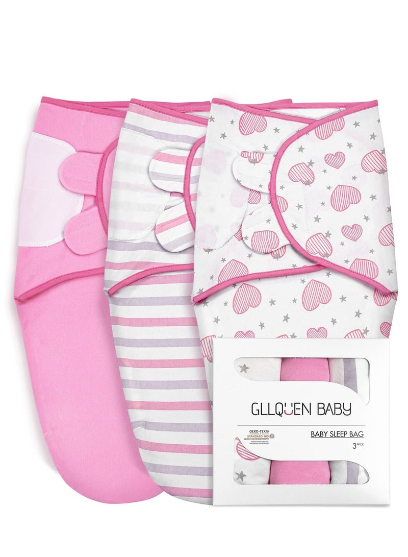 Baby Swaddle Blankets For Baby Girl, Newborn Swaddle Sack, Ergonomic Baby Swaddles, Rose Pink Heart & Stripes, Swaddles For Newborns, Baby Sleep Sack, For 0-3 Months 73x56cm - Image 1