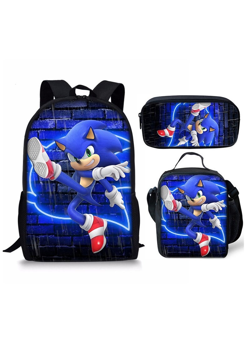Sonic Cartoon Anime Student Backpack Three-Piece Set 29*42*16cm