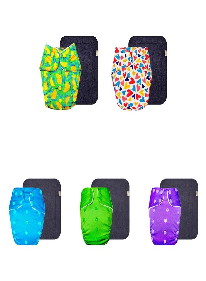 Dumbledo Premium Cloth Diaper with Gray Insert (Pack of 5) | Dry Feel and Comfortable | 6-Layer Absorbent Pad | Easy to Clean | All-Day Wear | 3 Months - 3 Years | Unisex Baby - Image 1