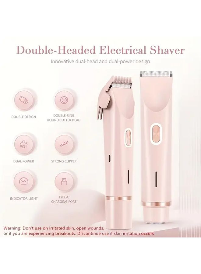 Pink 2 In 1 Electric Hair Removal Shaver For Women USB Bikini Face Legs Gift - Image 4