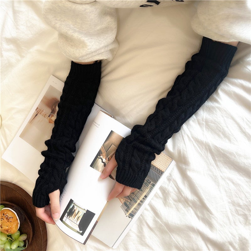 Warm Knit Arm Warmers Fingerless Long Sleeve Winter Accessory for Women Black 