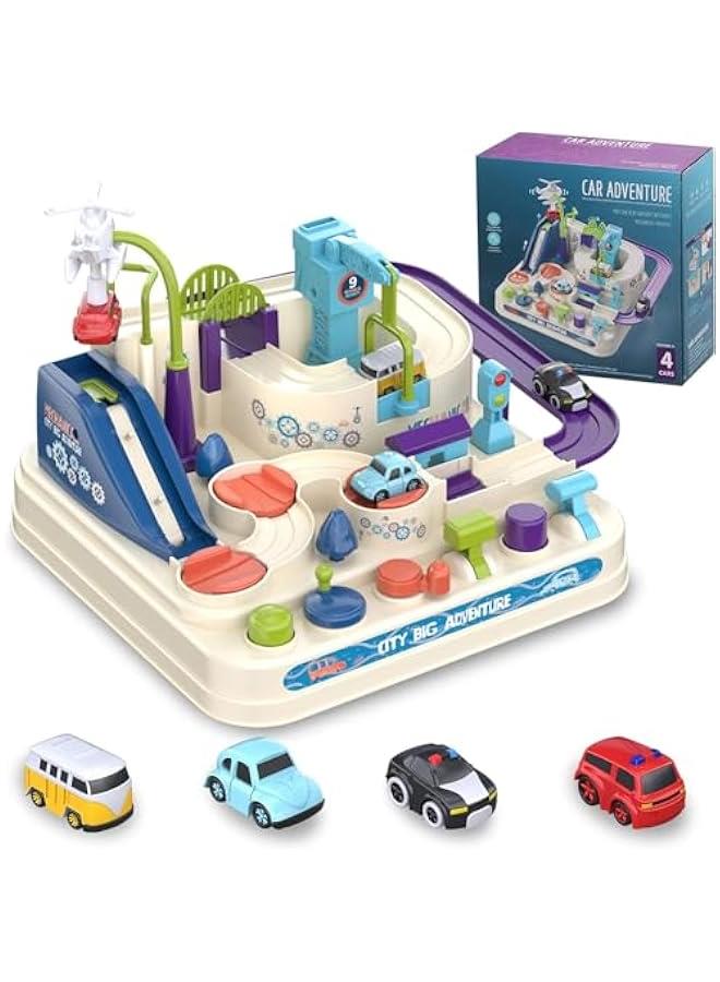Car Adventure Toys for 3 4 5 6 7 8 Year Old Boys Girls, Race Tracks Toy for Boys with 4 Toy Vehicle, Preschool Educational Toy Car for Boy, Interactive Classic Toys Vehicle, White - Image 1