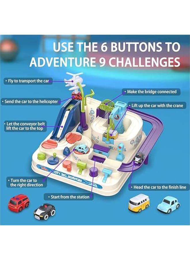 Car Adventure Toys for 3 4 5 6 7 8 Year Old Boys Girls, Race Tracks Toy for Boys with 4 Toy Vehicle, Preschool Educational Toy Car for Boy, Interactive Classic Toys Vehicle, White - Image 3